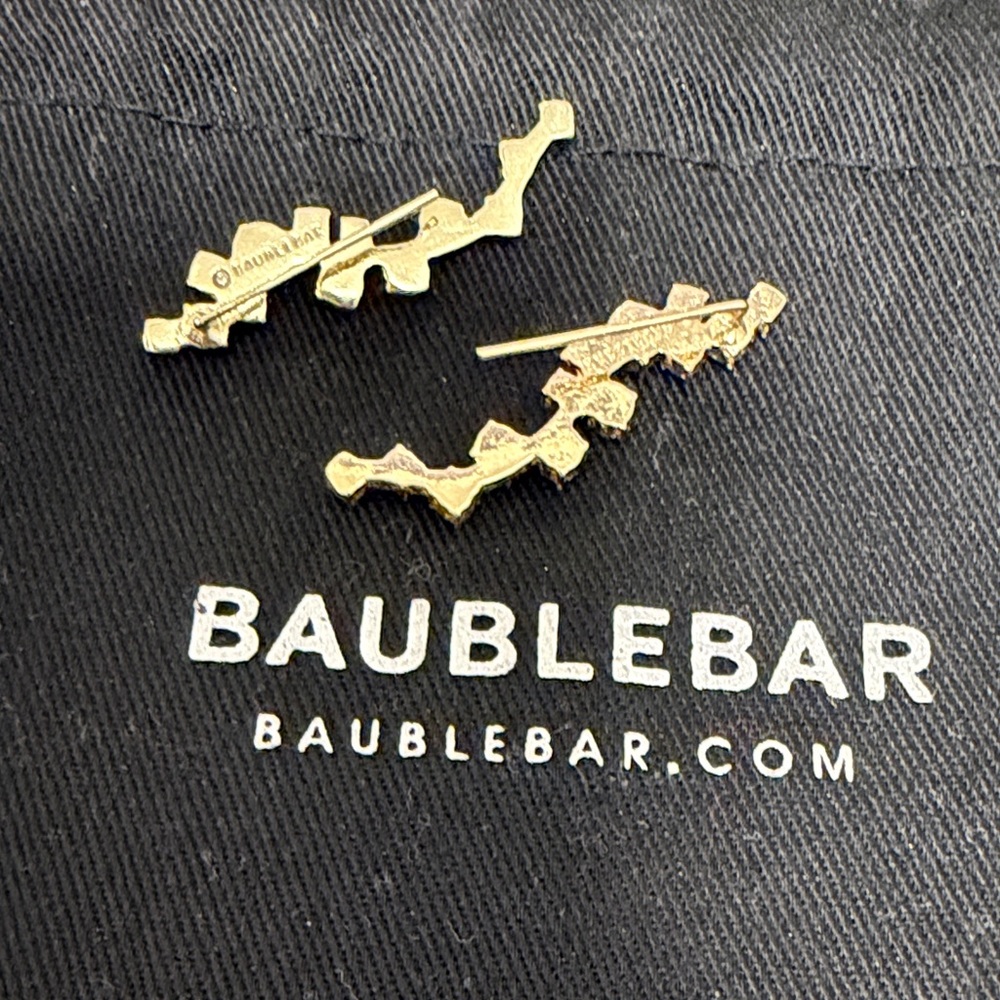 BaubleBar Crystal Crawler Earrings Gold Lightning Bolt ZigZag Ear Cuff Sparkle - Picture 5 of 5